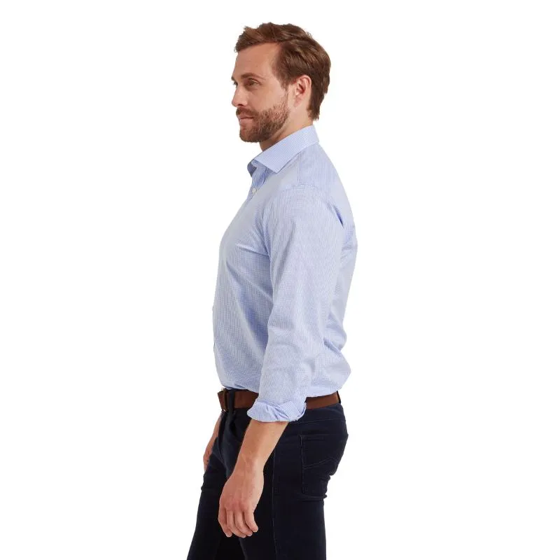 Schoffel Greenwich Single Cuff Tailored Fit Mens Shirt - Light Blue Micro Check