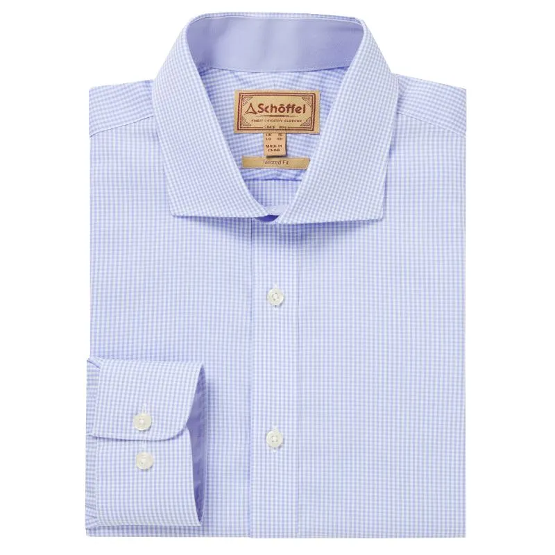 Schoffel Greenwich Single Cuff Tailored Fit Mens Shirt - Light Blue Micro Check