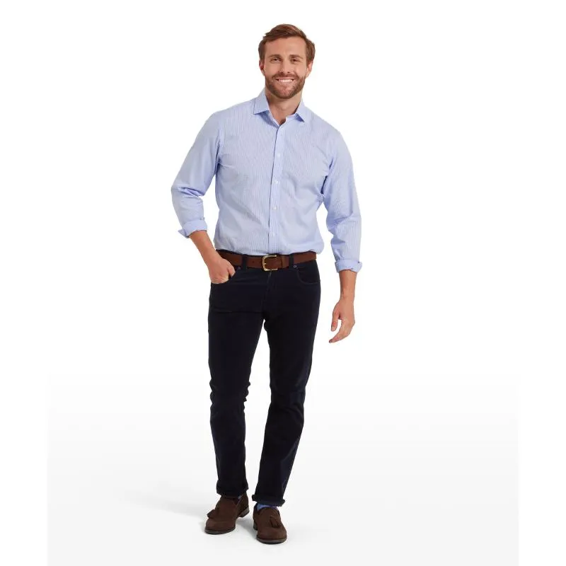 Schoffel Greenwich Single Cuff Tailored Fit Mens Shirt - Light Blue Micro Check