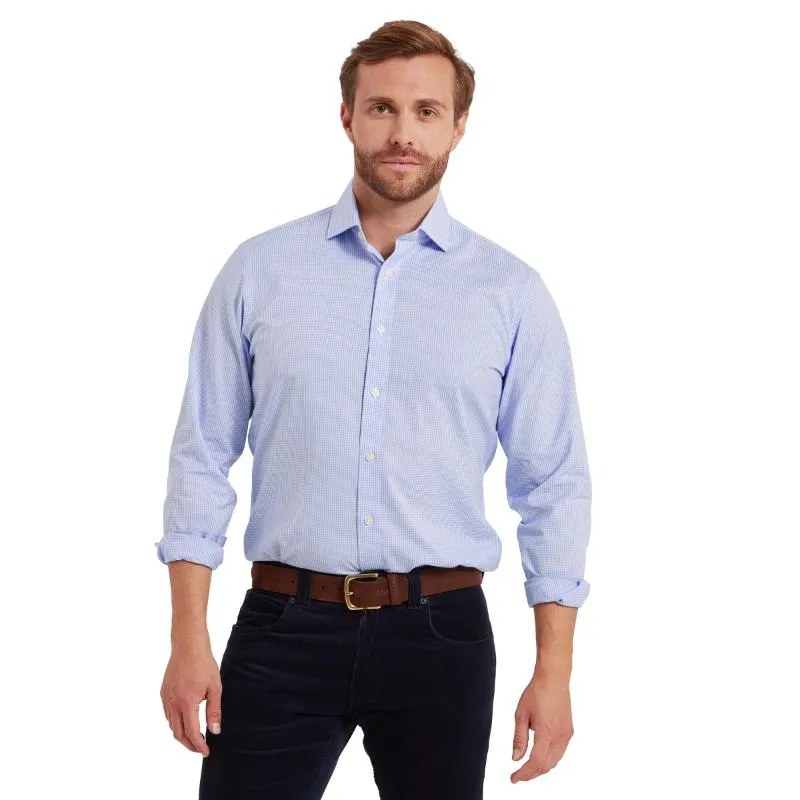 Schoffel Greenwich Single Cuff Tailored Fit Mens Shirt - Light Blue Micro Check