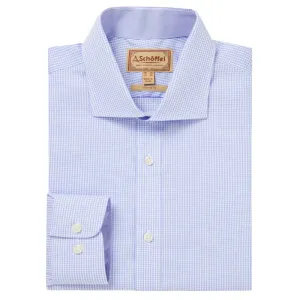 Schoffel Greenwich Single Cuff Tailored Fit Mens Shirt - Light Blue Micro Check
