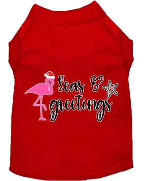 Seas And Greetings Screen Print Dog Shirt Red Xs