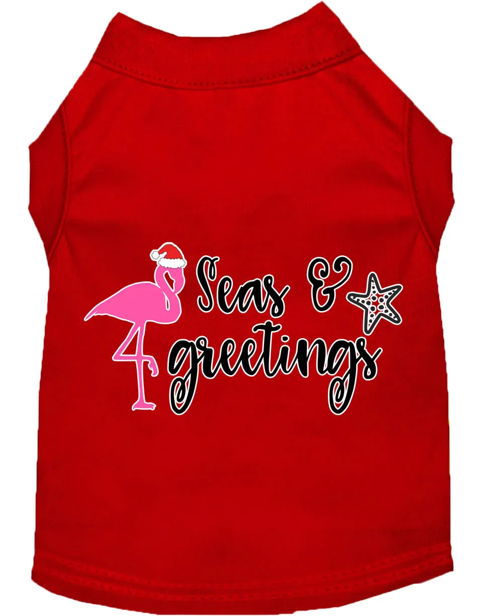 Seas And Greetings Screen Print Dog Shirt Red Xs