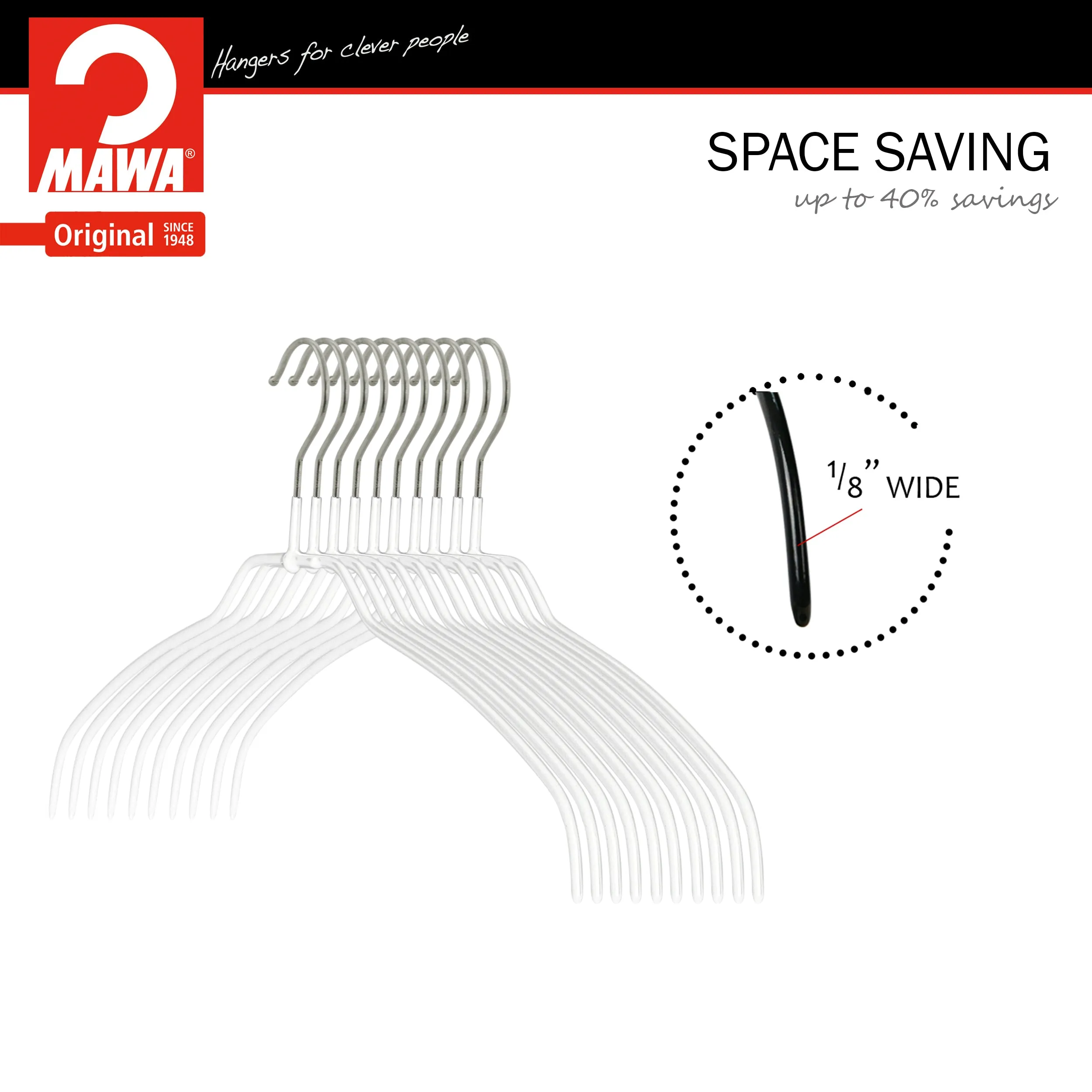 Silhouette Space-Saving Shirt Hanger, Narrow, 36-FT, White