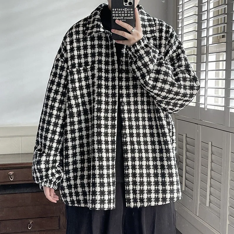 Spring Autumn Casual Premium Heavy Shirts Men Solid Loose Long Sleeve Shirts Male Hip Hop Thick Korean Man Woolen Coat New