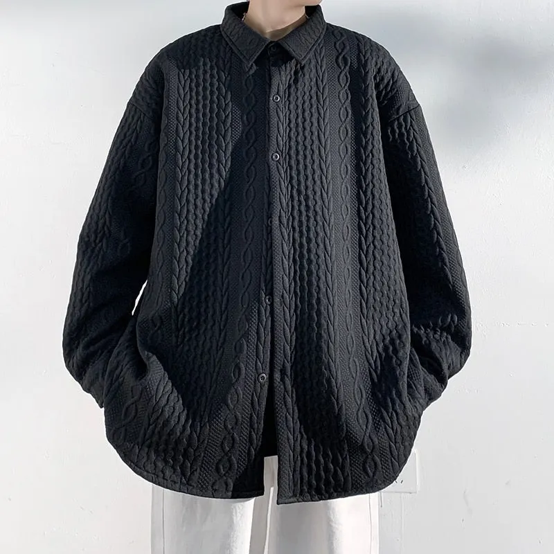 Spring Autumn Casual Premium Heavy Shirts Men Solid Loose Long Sleeve Shirts Male Hip Hop Thick Korean Man Woolen Coat New