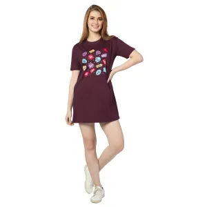 STD-24010-Cotton-Tee Talk T-Shirt Dress  Wine