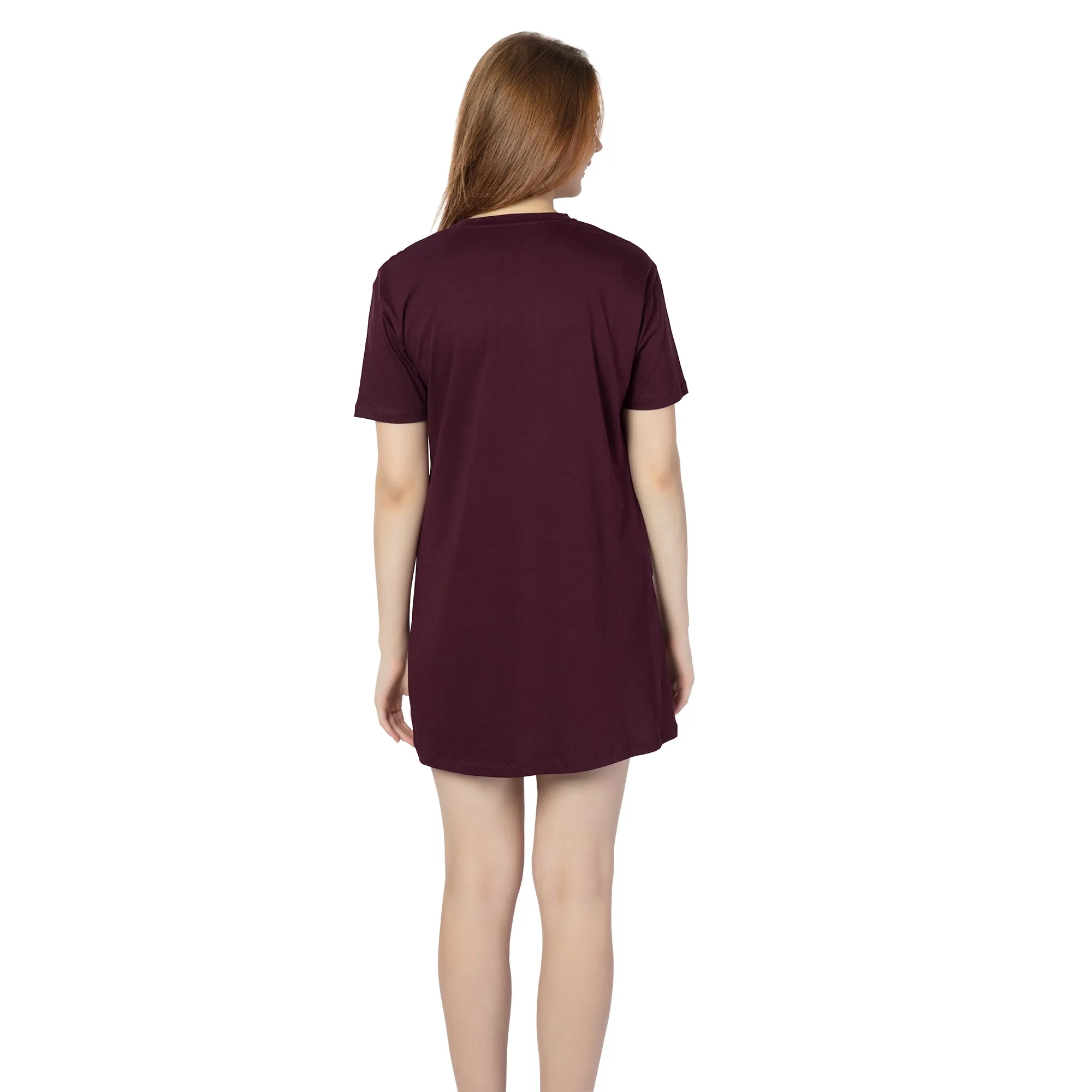 STD-24010-Cotton-Tee Talk T-Shirt Dress  Wine