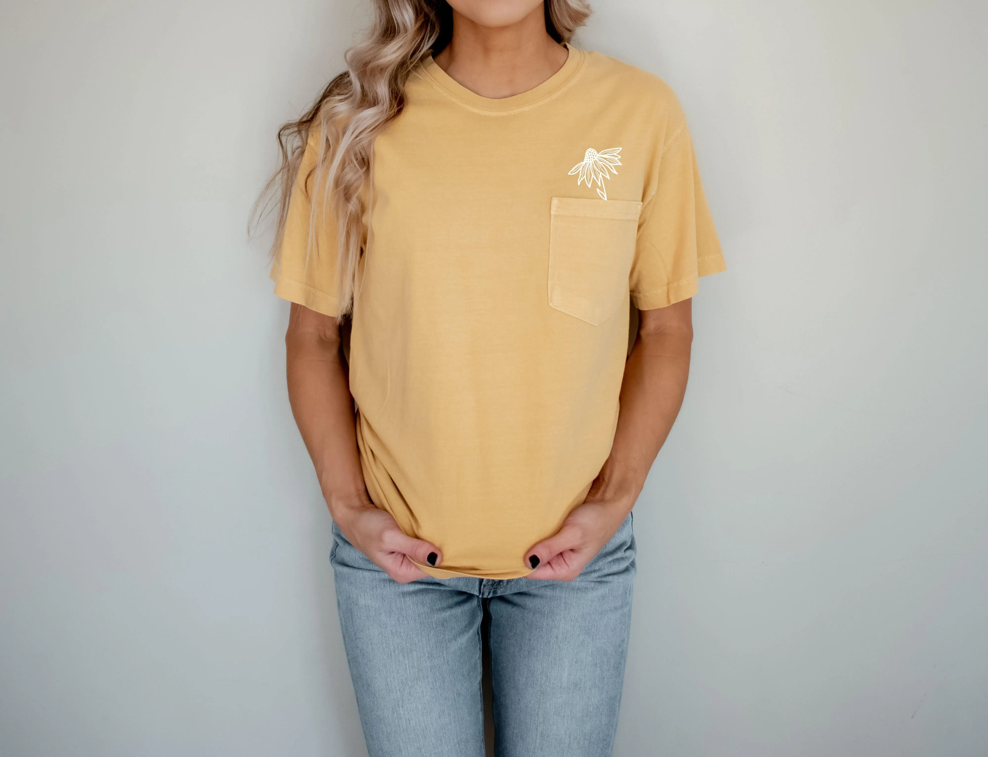 Sunflower Botanical Comfort Colors Pocket T Shirt