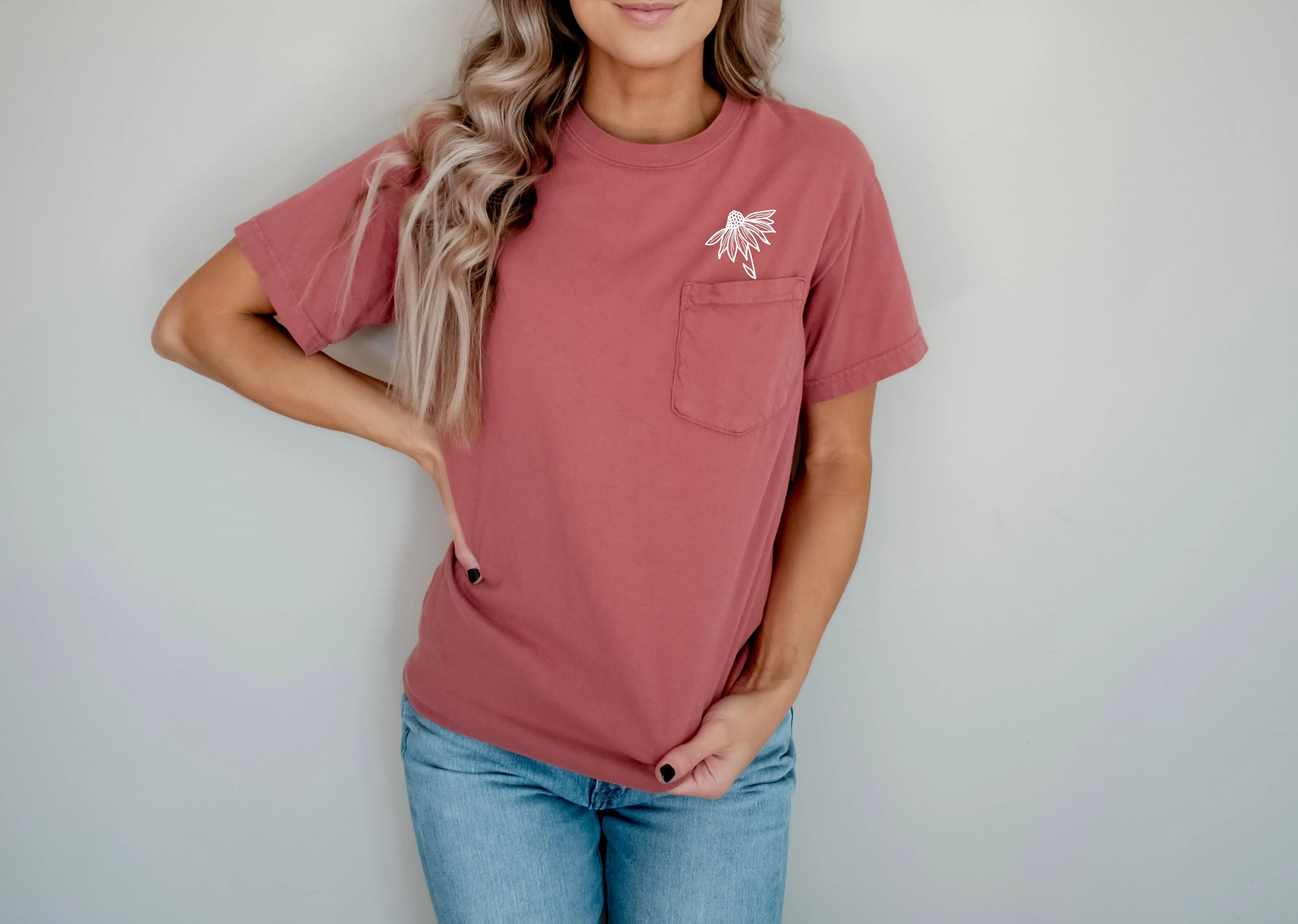 Sunflower Botanical Comfort Colors Pocket T Shirt