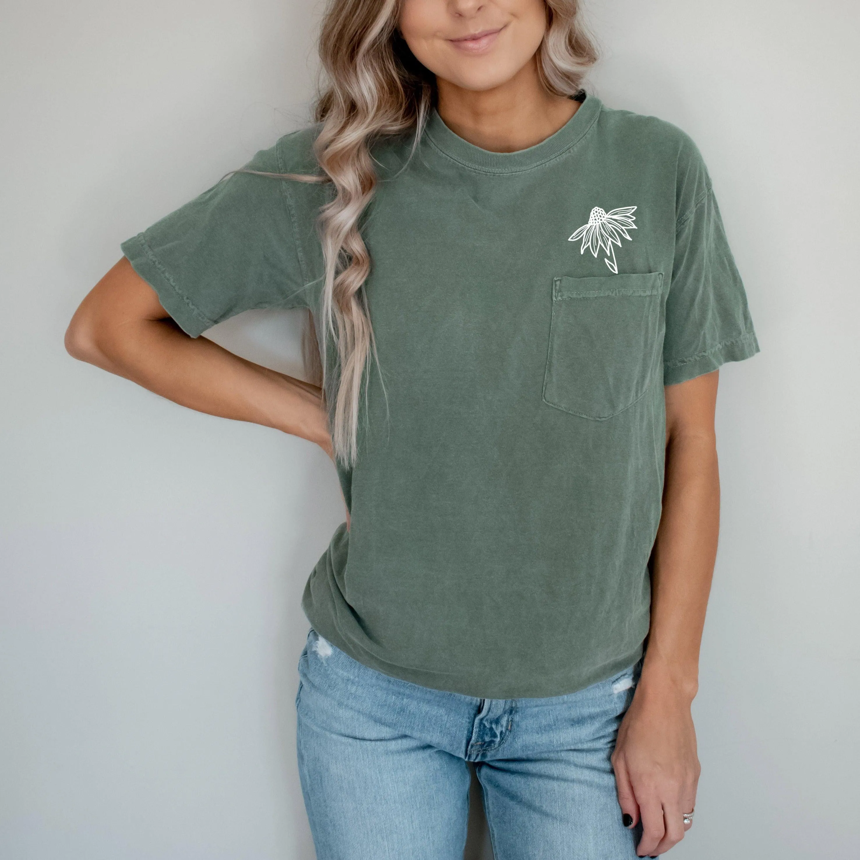Sunflower Botanical Comfort Colors Pocket T Shirt