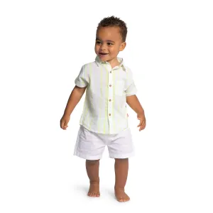 SUNUVA - Baby Boys Neon Yellow Stripe Short Sleeve Shirt
