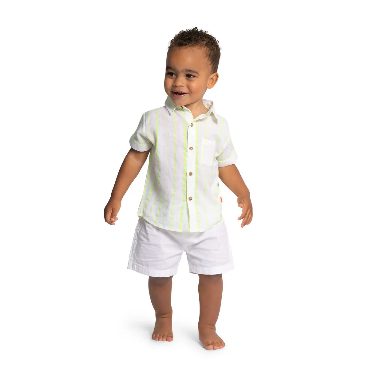 SUNUVA - Baby Boys Neon Yellow Stripe Short Sleeve Shirt