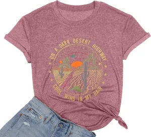 TAOHONG Adventure Shirts Women Retro Desert Highway T-Shirt Funny Nature Graphic Tee Casual Short Sleeve Tee Tops