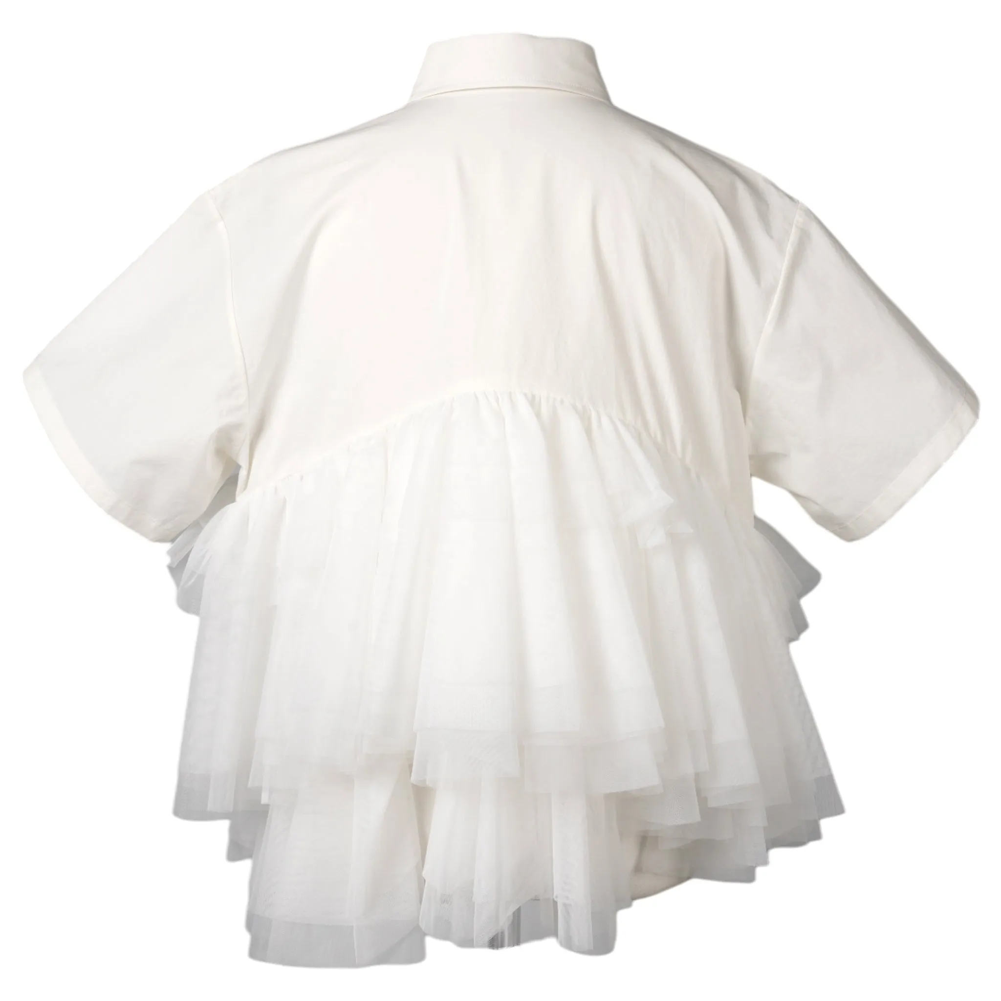 TULLE RUFFLE CROPPED SHIRT / WHITE