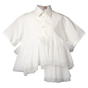 TULLE RUFFLE CROPPED SHIRT / WHITE