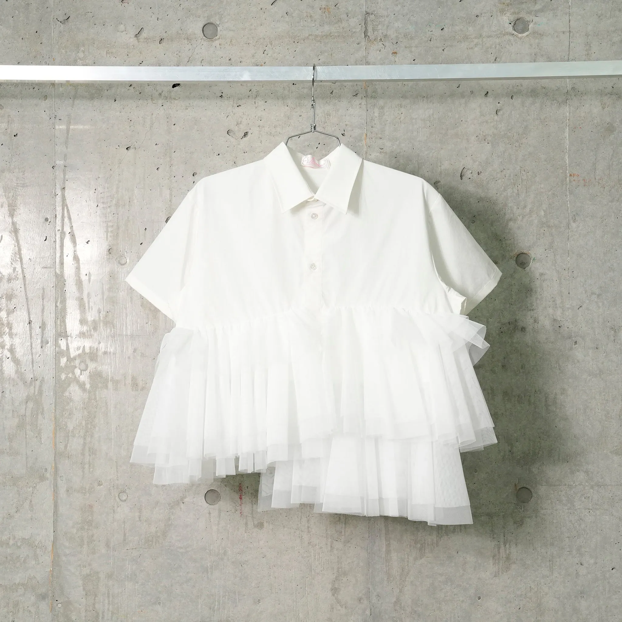 TULLE RUFFLE CROPPED SHIRT / WHITE