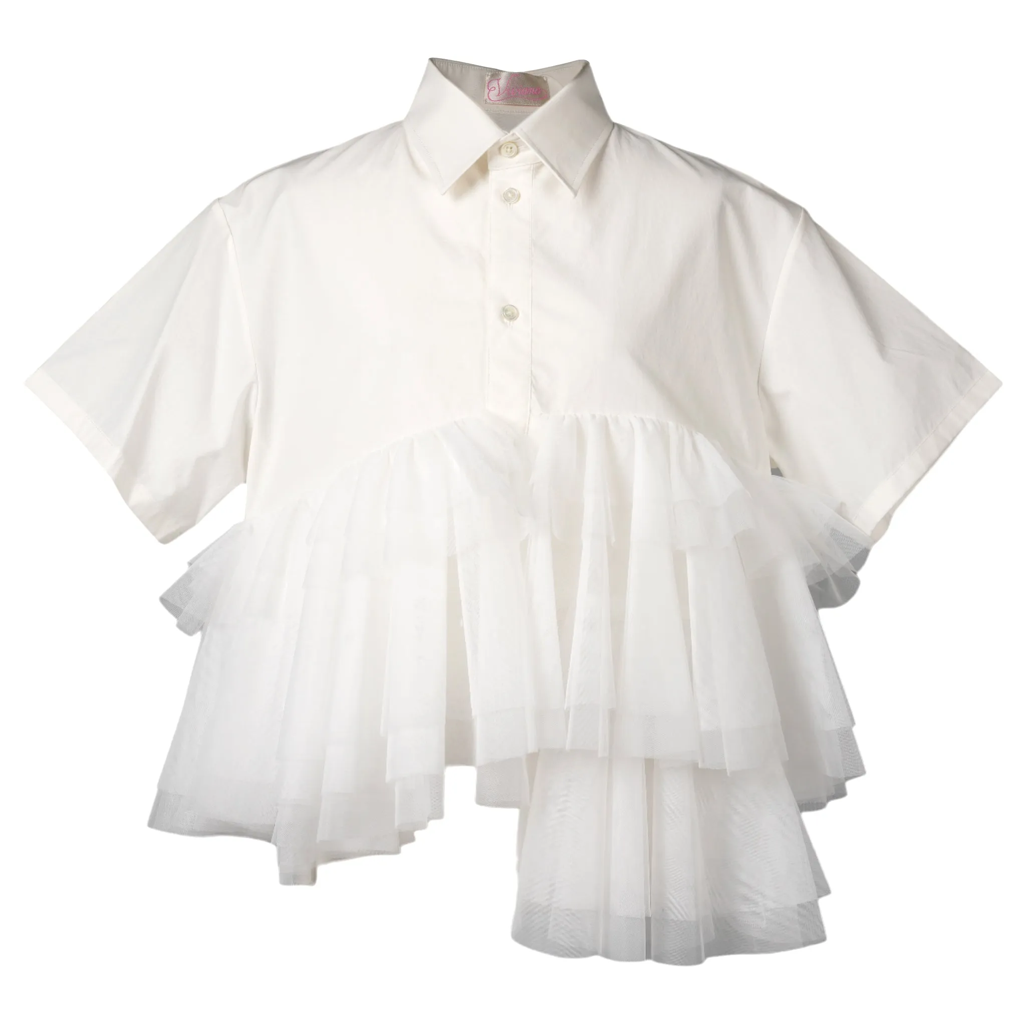 TULLE RUFFLE CROPPED SHIRT / WHITE