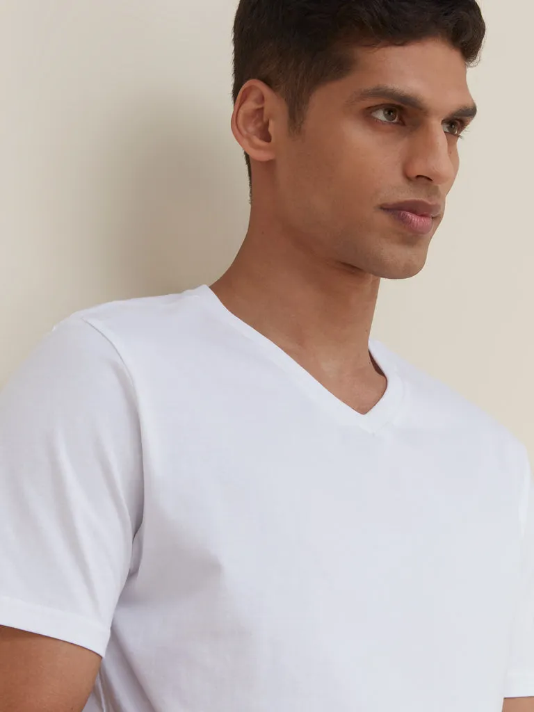 WES Casuals White Cotton Slim Fit T-Shirt