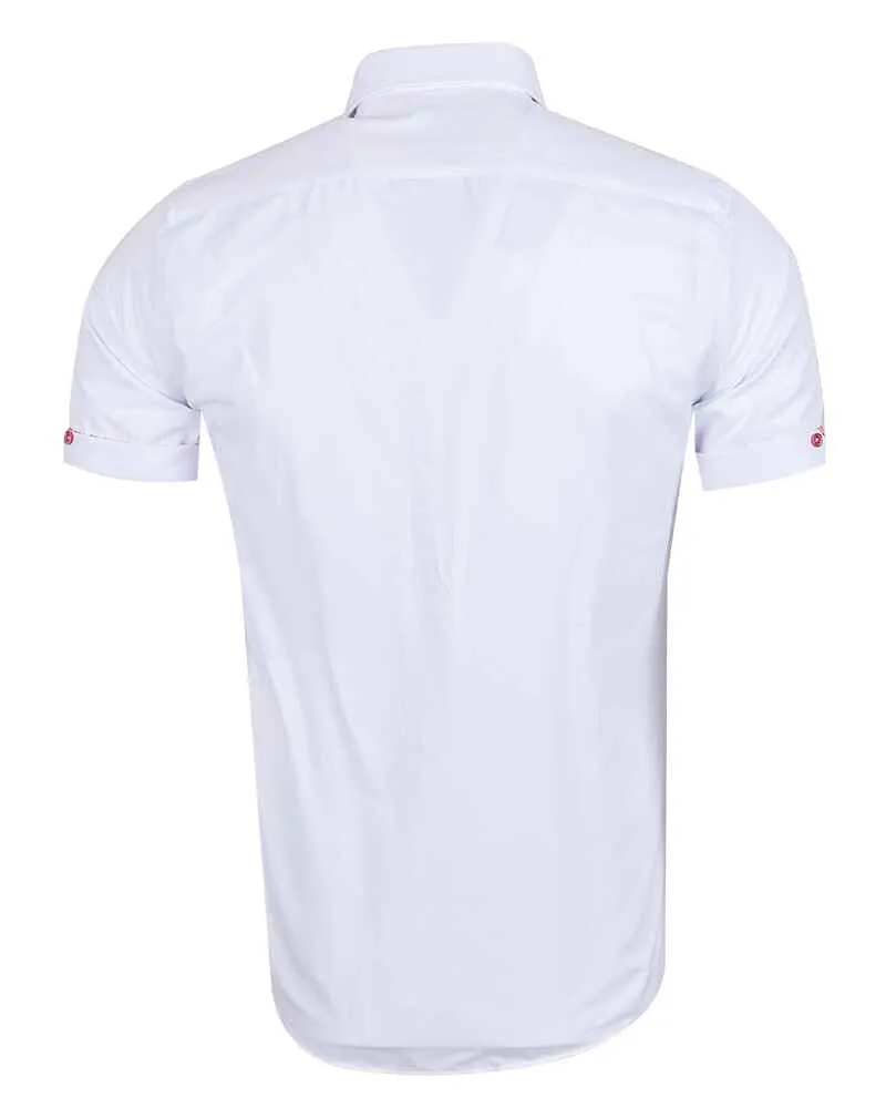 White Flower Insert Detail Short Sleeve Shirt
