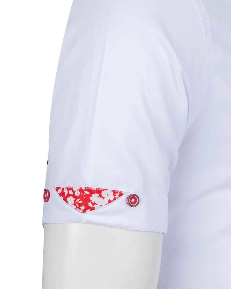 White Flower Insert Detail Short Sleeve Shirt