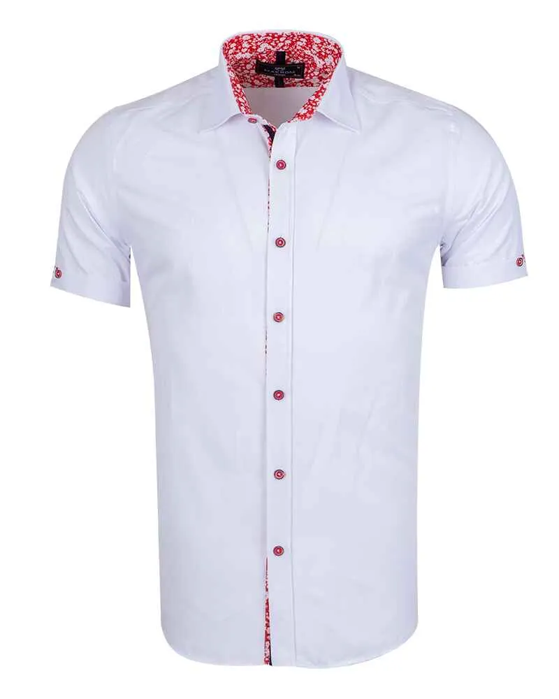 White Flower Insert Detail Short Sleeve Shirt