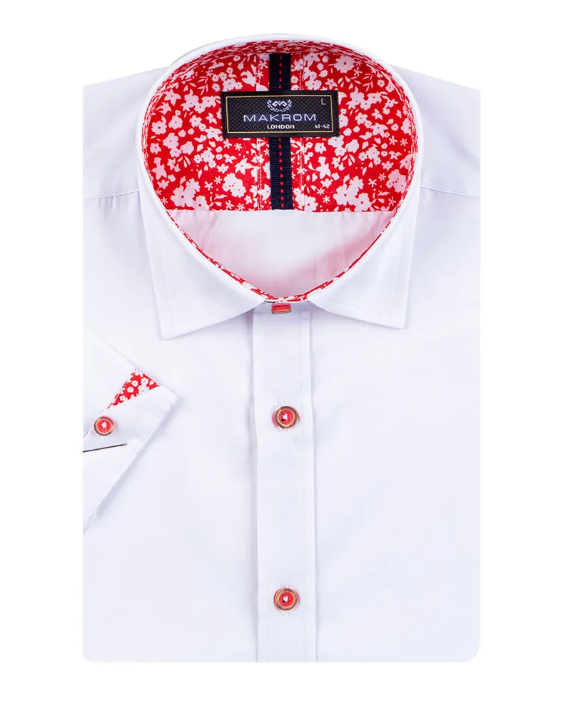White Flower Insert Detail Short Sleeve Shirt