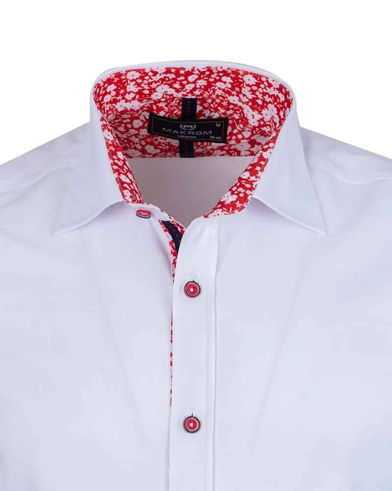White Flower Insert Detail Short Sleeve Shirt