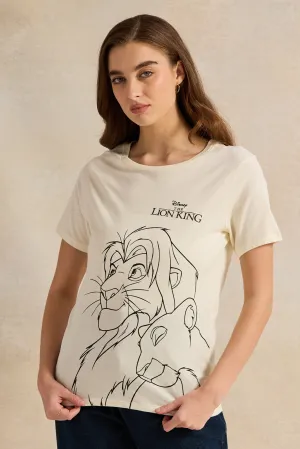 Women Cream Lion King Printed T-Shirt