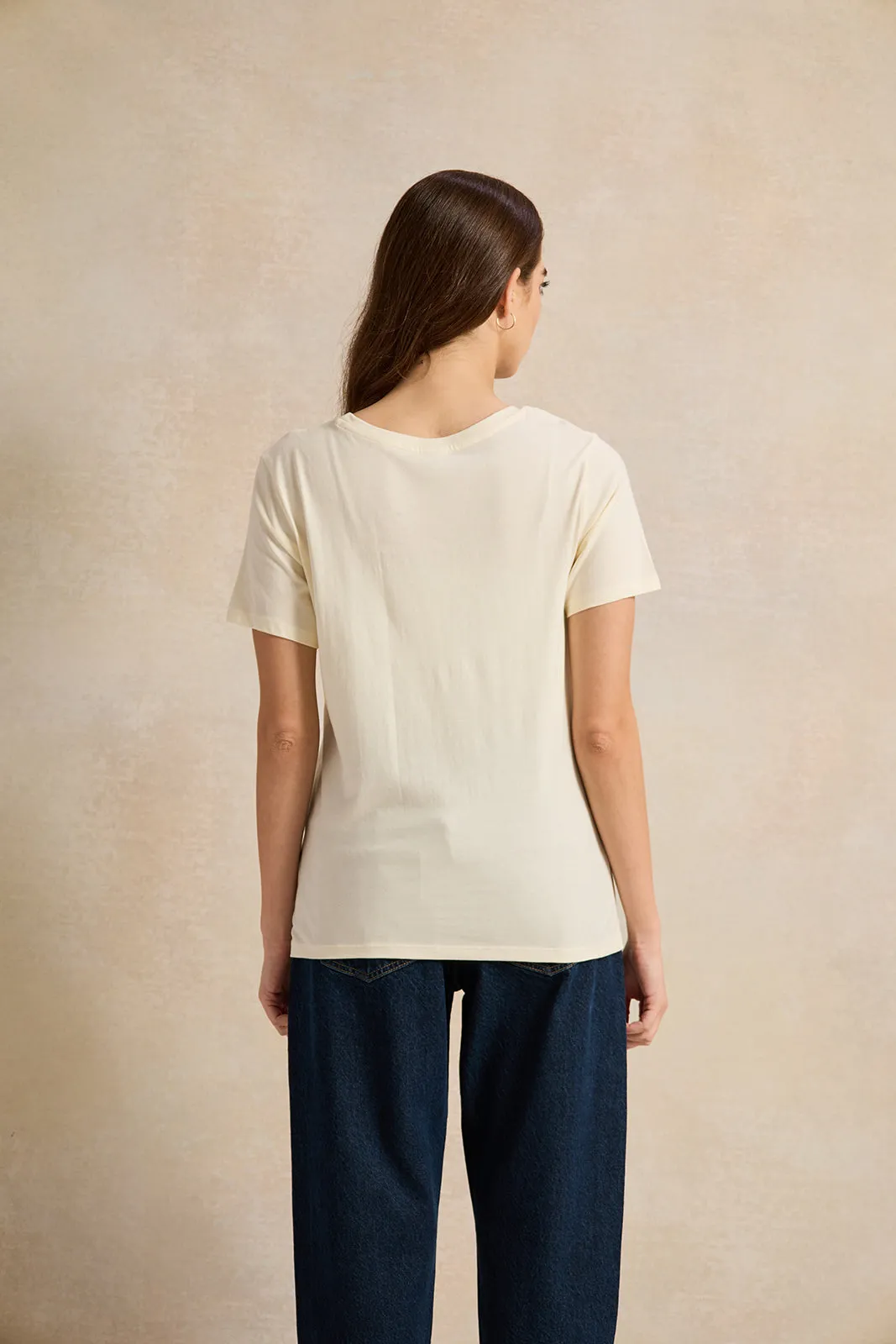 Women Cream Lion King Printed T-Shirt