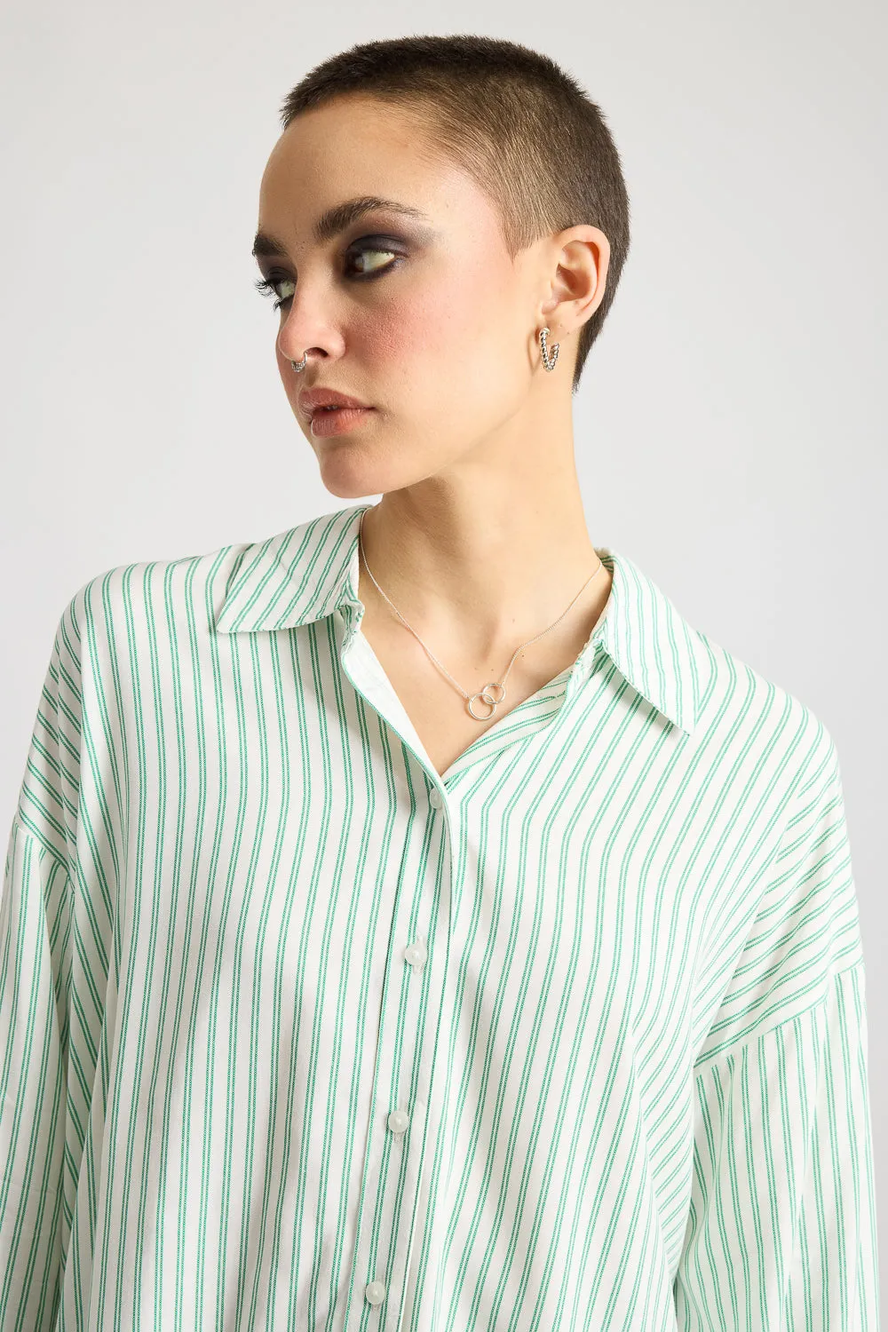 Women's Relaxed Fit Viscose Shirt - Green Stripes