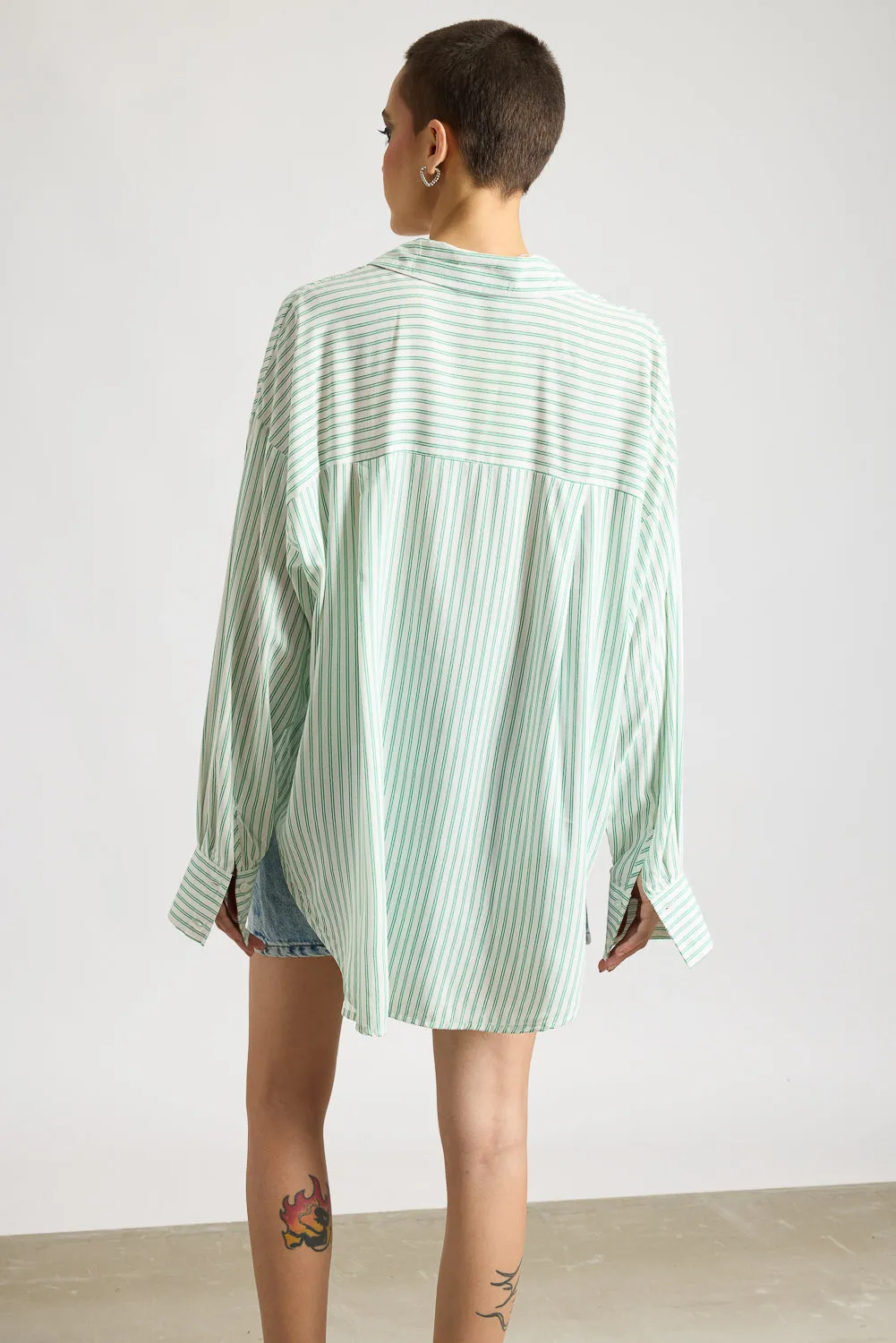 Women's Relaxed Fit Viscose Shirt - Green Stripes