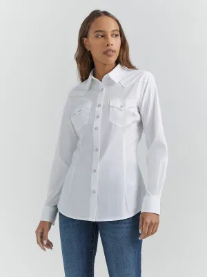 Women's Wrangler Long Sleeve One Point Front And Back Yokes Solid Top In White