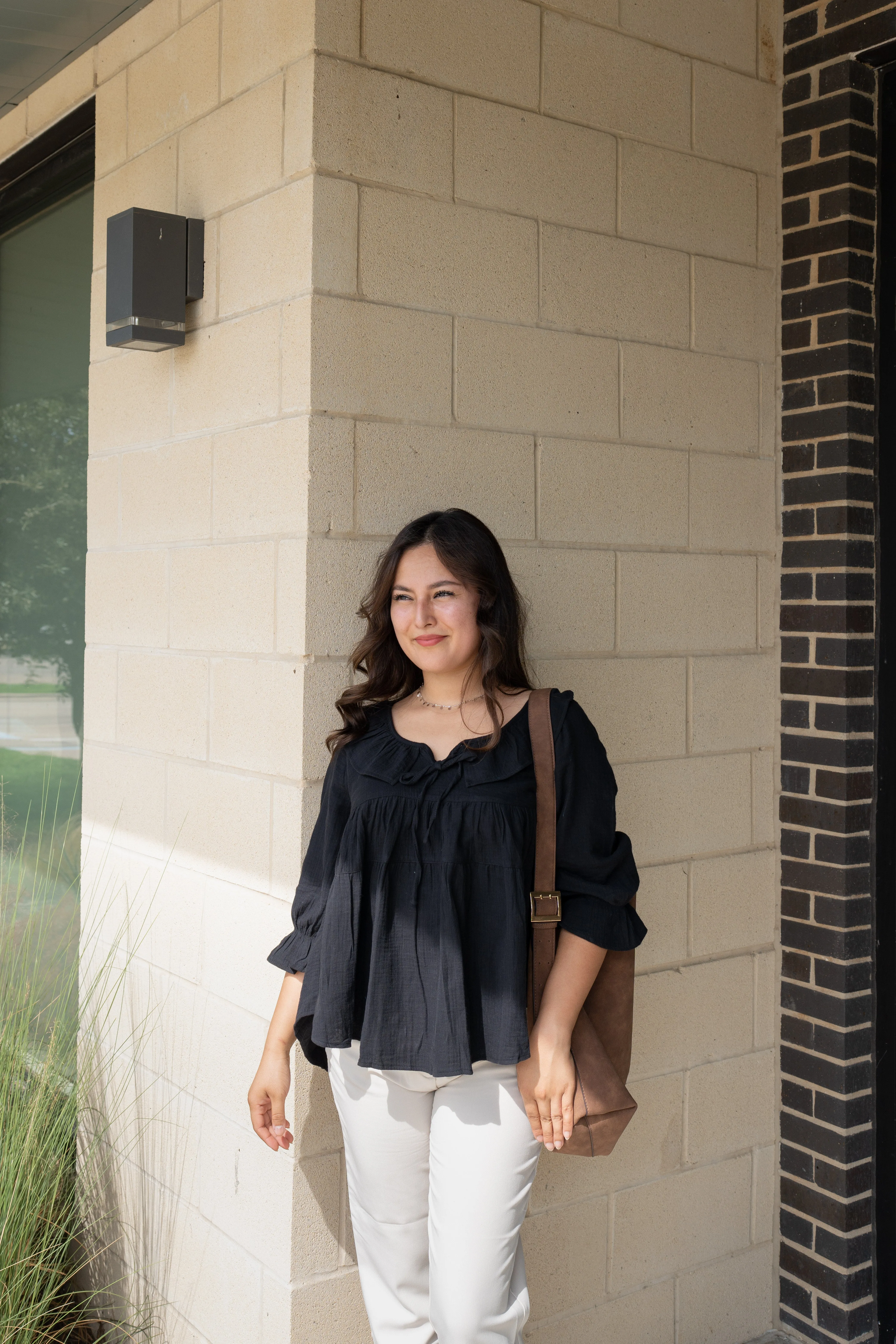 ZESICA Casual Tie Front Ruffle Tiered Loose Tunic Shirts